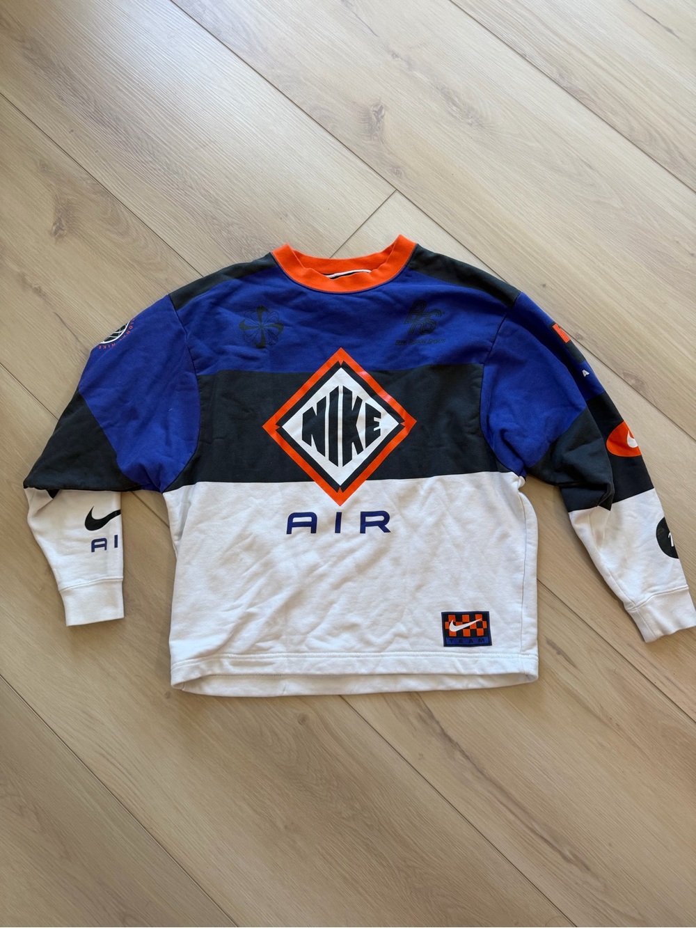 Nike Colorblock Crewneck Sweatshirt - White, Blue, Black, Orange